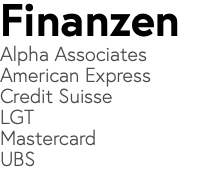 Finanzen Alpha Associates American Express Credit Suisse LGT Mastercard UBS 